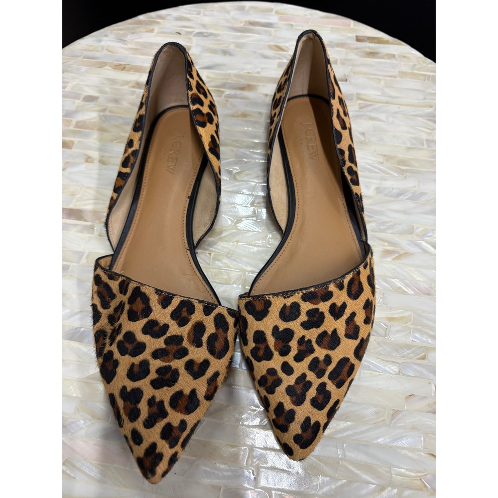 J.Crew Womens Leopard Calf Hair Pointed Toe d'Orsay Flats Brown Black Size 10.5